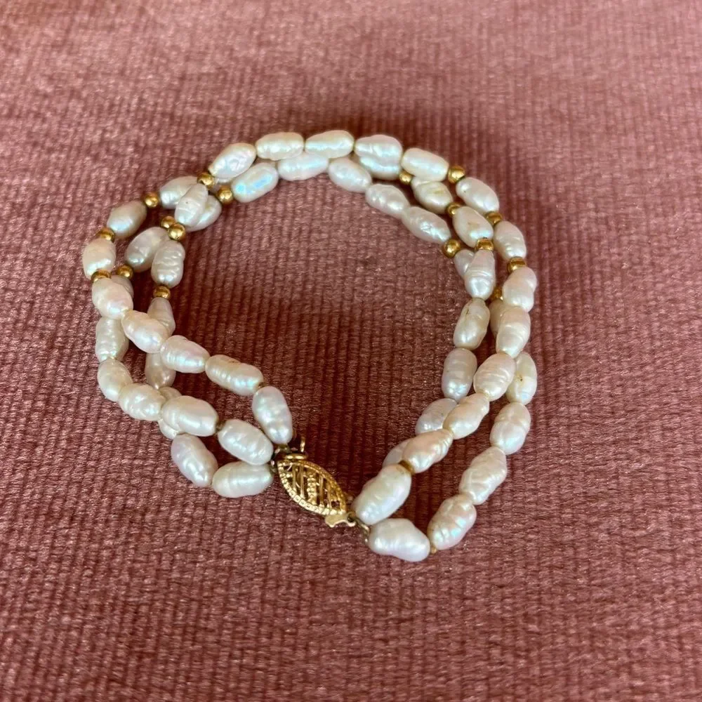 Freshwater Pearl Bracelet 14K Gold Clasp | Triple Strand | Vintage